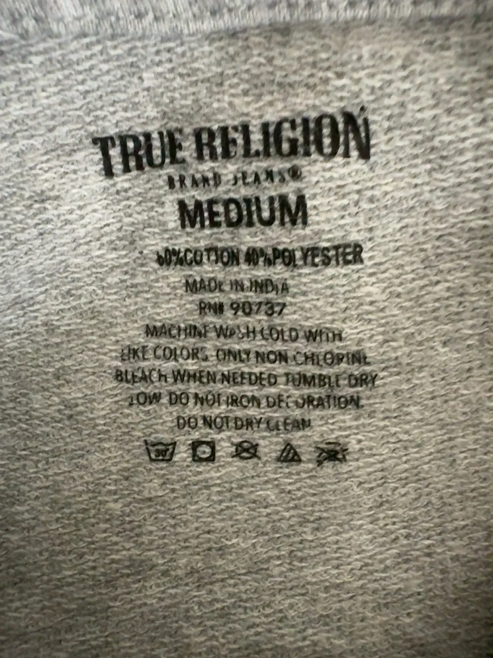 True Religion All Over Logo Gray Pullover Hoodie Men’s Medium